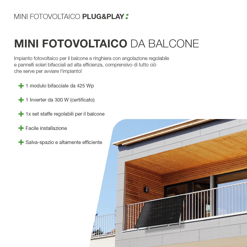 Impianto fotovoltaico da balcone con angolazione regolabile